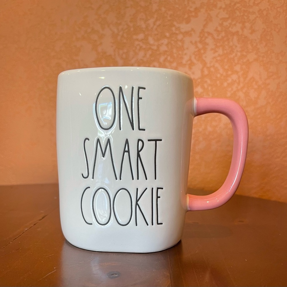 Rae Dunn Artisan Collection ONE SMART COOKIE Pink Glaze Pottery Mug